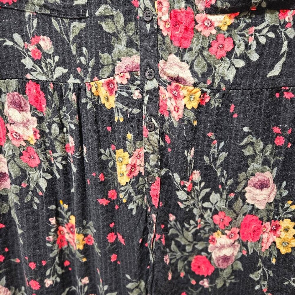 TORRID BLACK RED PINK GOLD FLORAL LONG SLEEVE V-NECK BABY DOLL TUNIC BLOUSE 5 - Picture 3 of 9